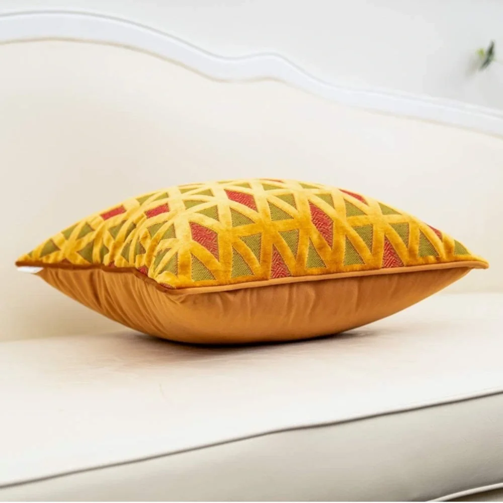 Luxury Home | Golden Orange Diamond Cut Velvet Jaquard Lumbar Throw Pillow Cover